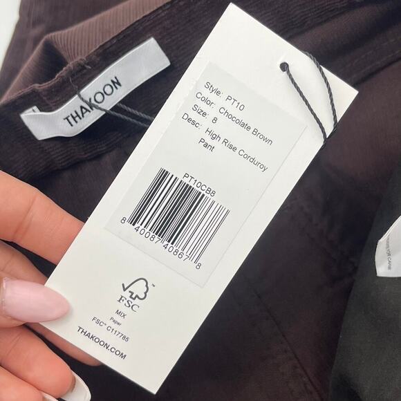 THAKOON High Rise Corduroy Pant Chocolate Brown Cotton Blend Stretch Size 8 NEW - Picture 11 of 15